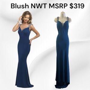 Blush NWT Evening Gown Style 11135 Mediterranean Blue Beaded Straps  Size 0
